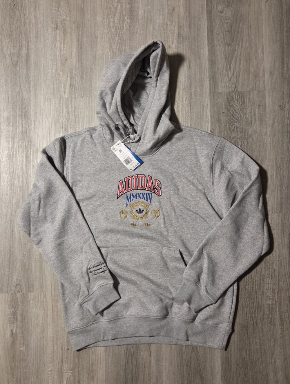 adidas Originals VRCT Collegiate Crest Pullover Hoodie Grey Heather Men's Medium